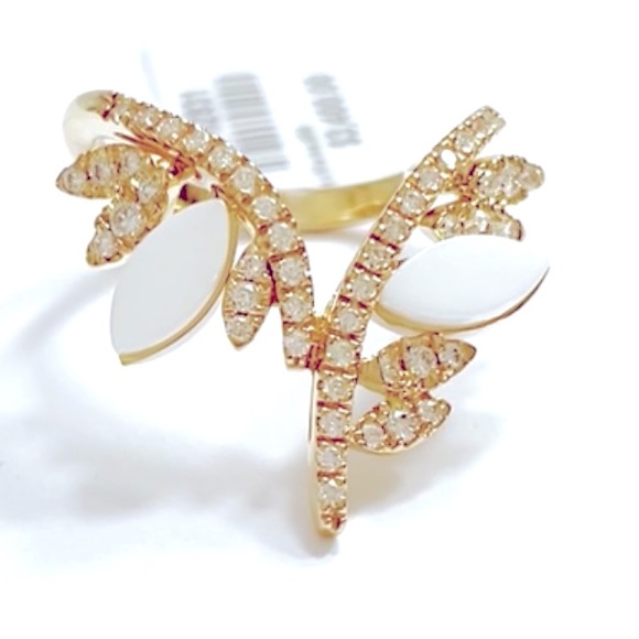 Sparking Diamonds & Mother of Pearl Cacubon in Solid 18K Rose Gold, High End - Picture 5 of 11